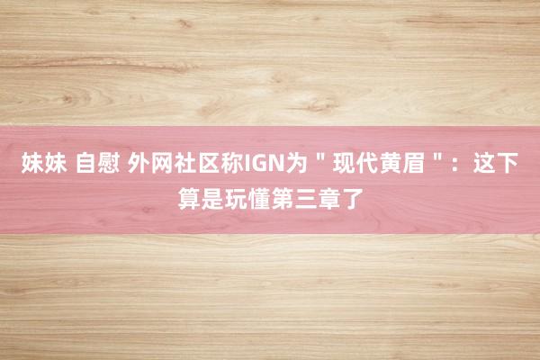 妹妹 自慰 外网社区称IGN为＂现代黄眉＂：这下算是玩懂第三章了