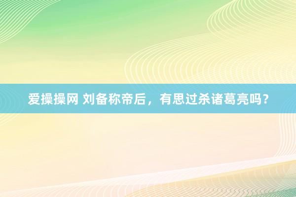 爱操操网 刘备称帝后，有思过杀诸葛亮吗？