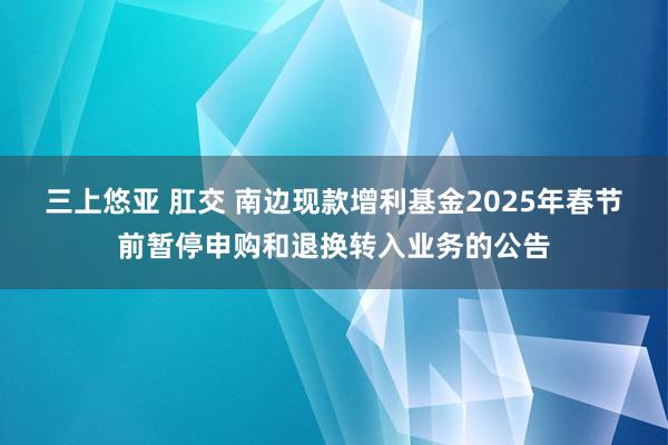 三上悠亚 肛交 南边现款增利基金2025年春节前暂停申购和退换转入业务的公告