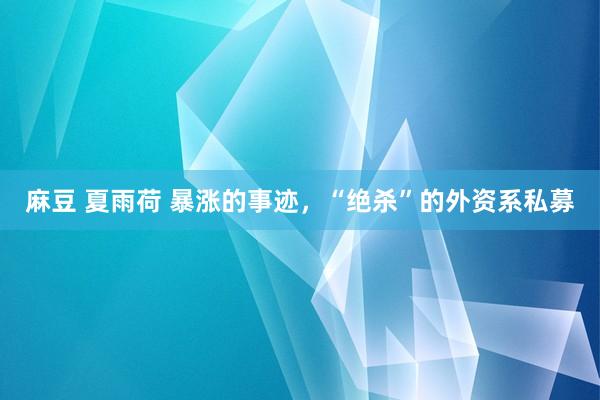 麻豆 夏雨荷 暴涨的事迹，“绝杀”的外资系私募