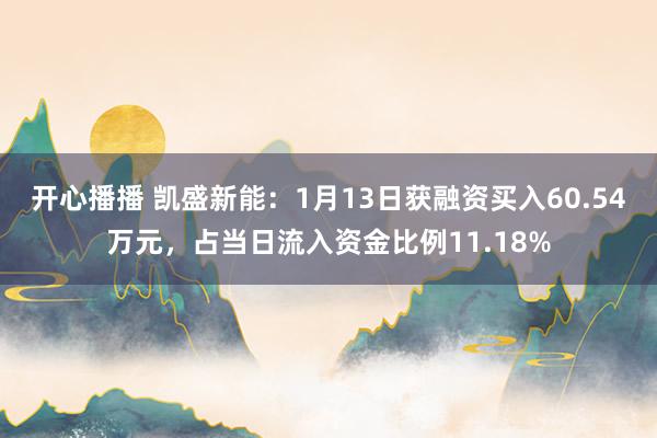 开心播播 凯盛新能：1月13日获融资买入60.54万元，占当日流入资金比例11.18%