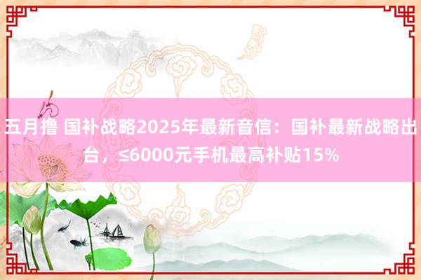 五月撸 国补战略2025年最新音信：国补最新战略出台，≤6000元手机最高补贴15%