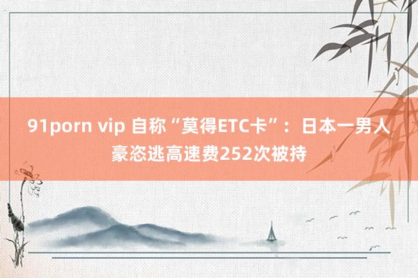 91porn vip 自称“莫得ETC卡”：日本一男人豪恣逃高速费252次被持