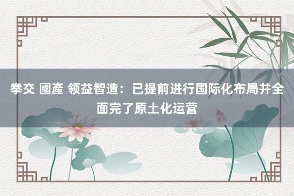 拳交 國產 领益智造：已提前进行国际化布局并全面完了原土化运营