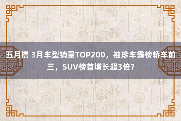 五月撸 3月车型销量TOP200，袖珍车霸榜轿车前三，SUV榜首增长超3倍？