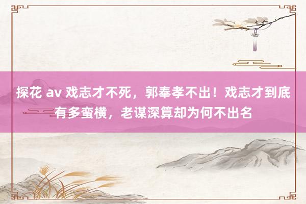 探花 av 戏志才不死，郭奉孝不出！戏志才到底有多蛮横，老谋深算却为何不出名