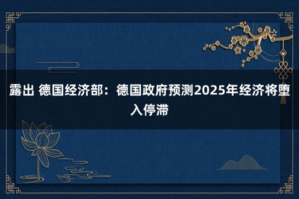 露出 德国经济部：德国政府预测2025年经济将堕入停滞