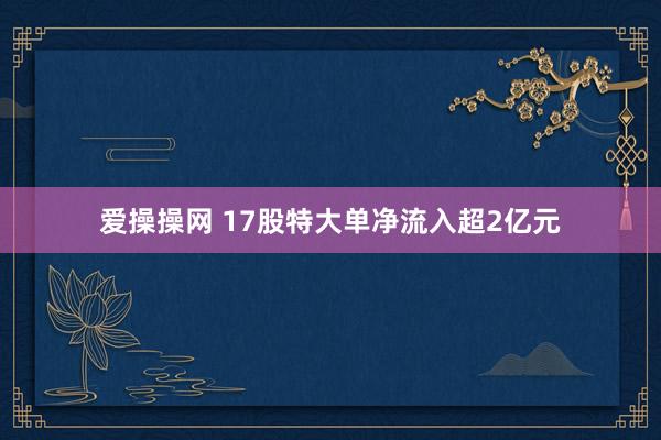 爱操操网 17股特大单净流入超2亿元