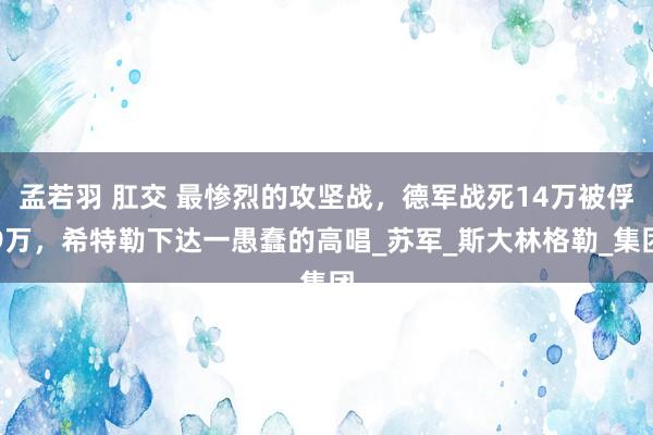 孟若羽 肛交 最惨烈的攻坚战，德军战死14万被俘9万，希特勒下达一愚蠢的高唱_苏军_斯大林格勒_集团